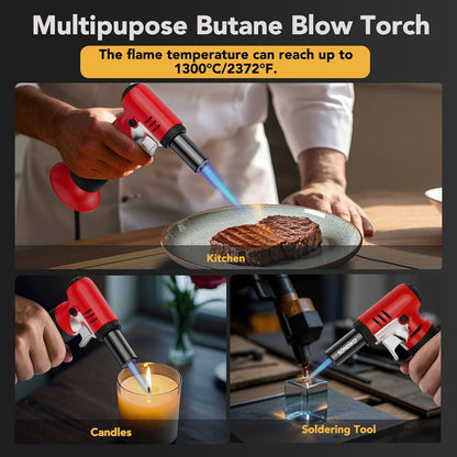 Sondiko Butane Torch Lighter - Refillable Soldering Torch with Adjustable Flame & Visible Fuel Window