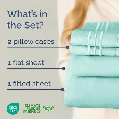 King Size 4 Piece Sheet Set - Ultra-Soft Cooling Bed Sheets for Luxurious Comfort - Oeko-Tex Certified Spa Blue
