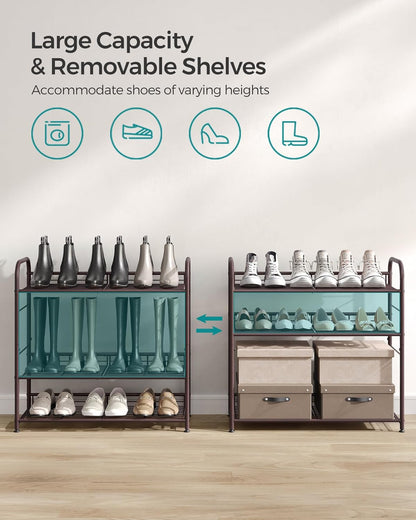 SONGMICS 4-Tier Metal Shoe Rack - Adjustable Slanted Shelves, Holds 16 Pairs, Bronze Finish for Small Spaces