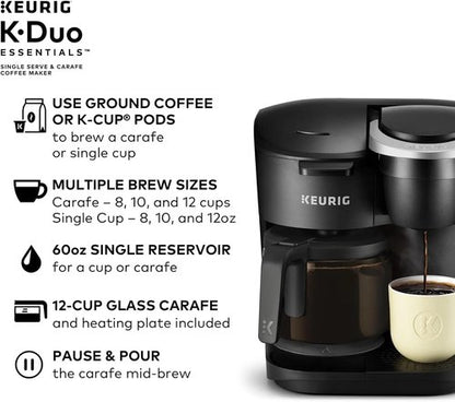 Keurig K-Duo Essentials Coffee Maker - Single Serve & Carafe Brewing | Versatile & Convenient