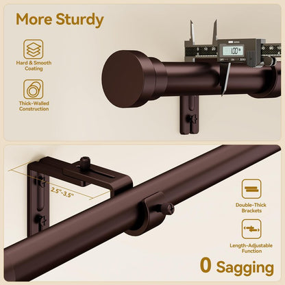 YaFex Curtain Rods 2 Pack 32-84 Inch, Heavy Duty 1 Inch Curtain Rod, Bronze Long Adjustable Window Treatment Rods, Modern Design, Easy Installation