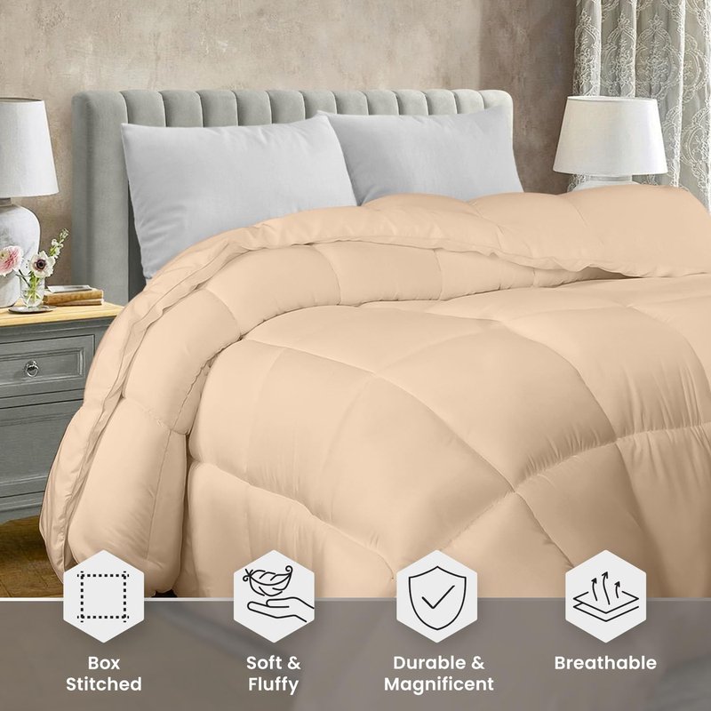 Utopia Bedding Twin Comforter Duvet Insert, Quilted Beige Comforter with Corner Tabs, Box Stitched Down Alternative Comforters Twin Size 64 x 88 inches