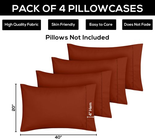 Utopia Bedding Queen Pillow Cases - 4 Pack - Envelope Closure - Soft Brushed Microfiber Fabric - Shrinkage and Fade Resistant Pillow Covers Queen Size 20 X 30 Inches (Queen, Orange)