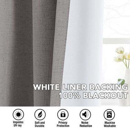 H.VERSAILTEX Linen Curtains 100% Blackout Curtains for Bedroom 84 inch Long Full Light Blocking Nature Linen Blended Window Curtains for Living Room Nickel Grommet (2 Panels, Heathered Dove)