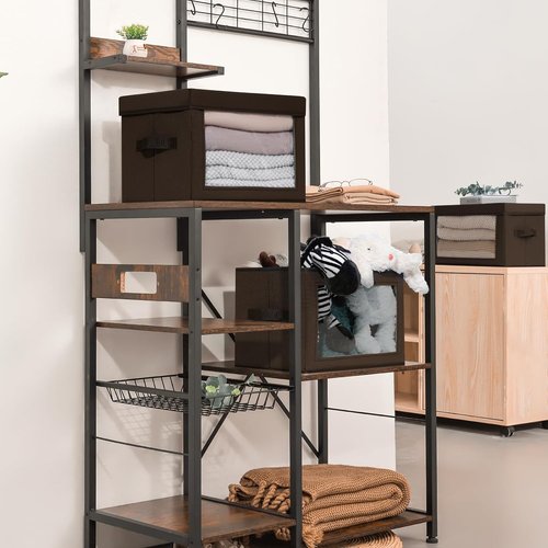 Homsorout Stackable Storage Bins - Medium Foldable Closet Organizer with Lids | 5-Pack Brown