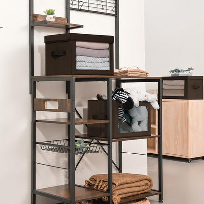 Homsorout Stackable Storage Bins - Medium Foldable Closet Organizer with Lids | 5-Pack Brown