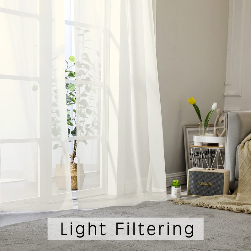 OWENIE Ivory Sheer Curtains 72 Inches Long 2 Panels, Transparent Voile Sheer Curtain Double Rod Pocket Gauze Drapes for Living Room Bedroom Window Sliding Glass Door Treatment, 42 x 72 Inch