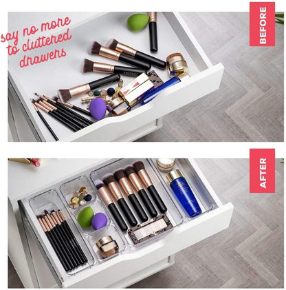 Seseno 25 PCS Clear Plastic Drawer Organizers - Versatile Storage Bins for Makeup, Kitchen & Office Accessories