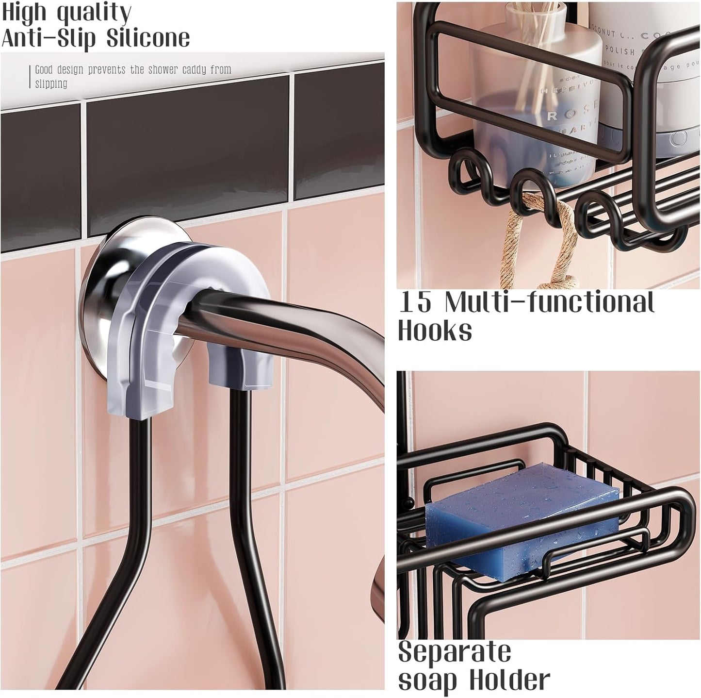 Skiennix Shower Caddy | Adjustable Hanging Bathroom Organizer - Extra Large Storage for Shampoo & Soap