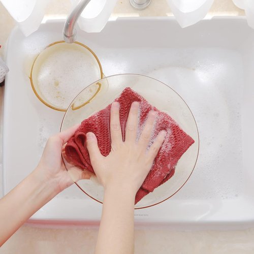 Homaxy Kitchen Dish Cloths - 100% Cotton Waffle Weave, Ultra Soft & Absorbent, 12x12 Inches, 6-Pack, Brick Red
