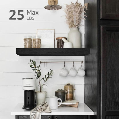 QEEIG Floating Shelves - Stylish Wall Storage for Bathroom, Bedroom & Kitchen | Set of 3, 16 Inch, Black