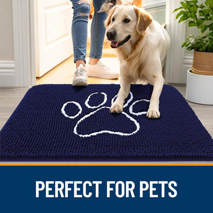 OLANLY Dog Door Mat - Absorbent Non-Slip Mud Mat for Paws | 24x16 Navy Blue Chenille Design