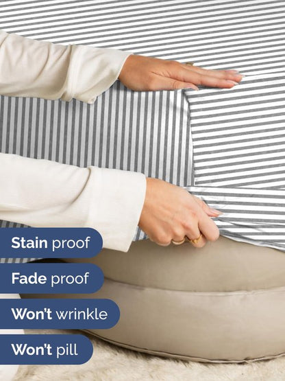 Extra Deep Split King Fitted Sheet - Hotel Luxury Single Fitted Sheet Only - Easily Fits 18 inch to 24 inch Mattress - Ultra Soft, Wrinkle Free w/Extra Deep Pocket - Breathable & Comfy - Grey Stripes