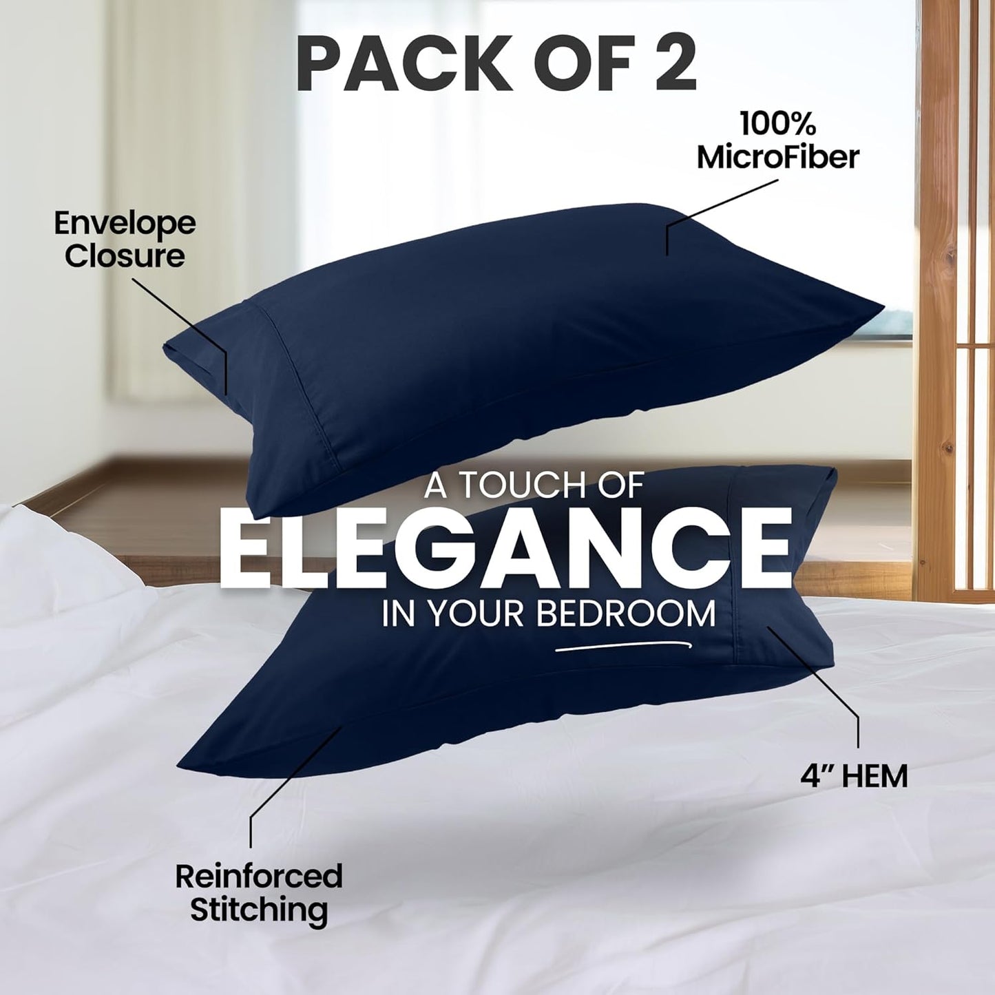 Utopia Bedding King Pillow Cases - Soft Brushed Microfiber - 2 Pack | Navy, 20 x 40 Inches
