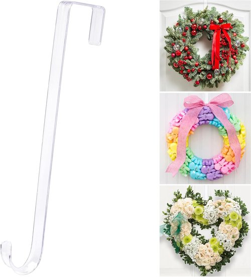 Clear Wreath Hanger - 15" Invisible Over The Door Hook | Non-Scratch, 10lb Heavy Duty Decor