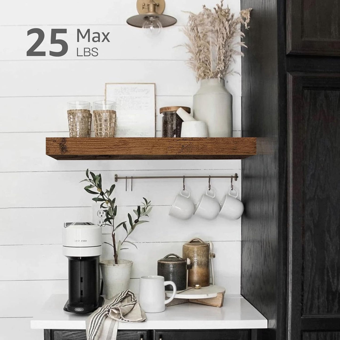 QEEIG Floating Bathroom Shelves - Rustic Brown Wall Mounted Shelf Set of 2 | 15.7" x 6.7" for Home Decor