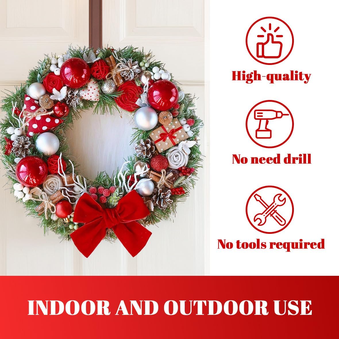 Skiennix Wreath Hanger - Adjustable Front Door Hook for Easy Holiday Decor Display