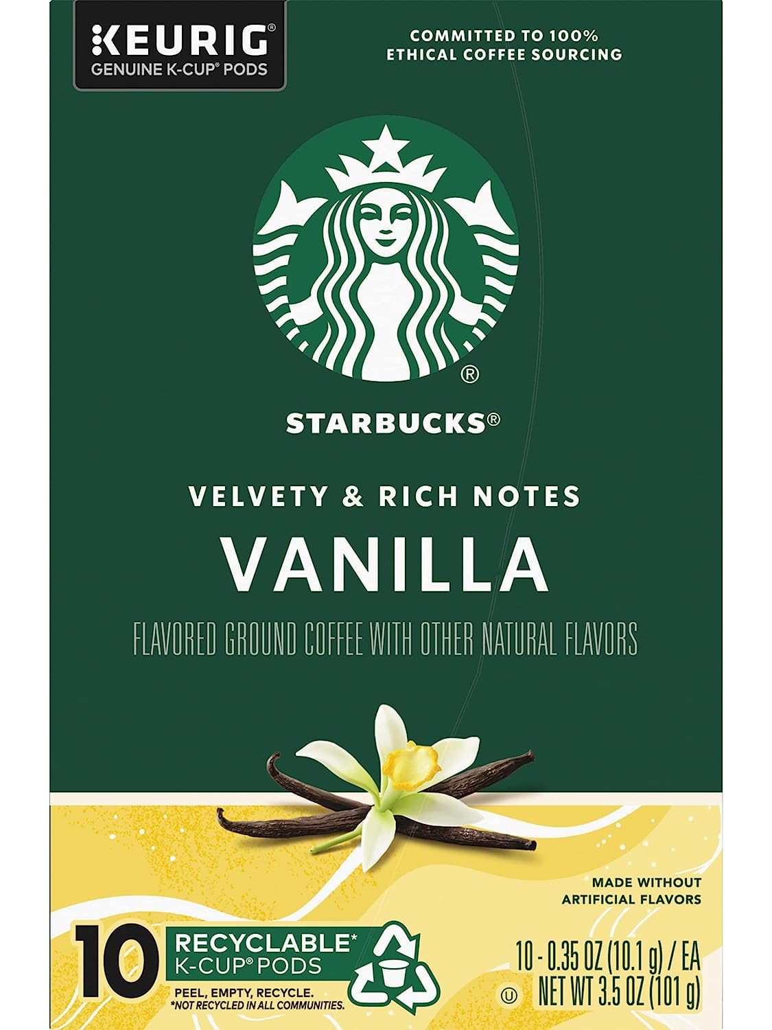 Starbucks Vanilla Flavored Coffee K-Cup Pods - Made Without Artificial Flavors | 10 CT Pods, Pack of 4