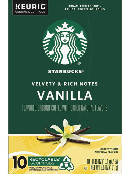 Starbucks Vanilla Coffee K-Cup Pods - Light Roast, 80 Count (8 Boxes) | Genuine Keurig Pods