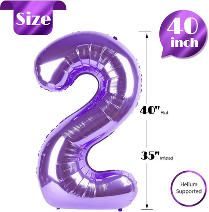 Purple Number 2 Balloon - 40 Inch 2nd Birthday Decoration for Toddlers | Sparkling Party Decor