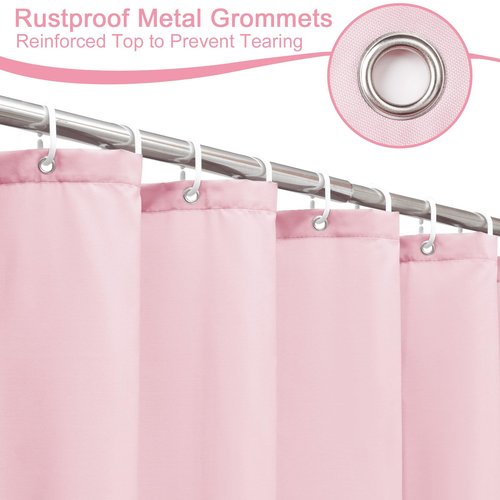 AooHome Extra Long 72x78 inch Shower Liner, Fabric Solid Color Shower Curtain Liner with Hooks, Weighted Hem, Water Repellent, Pink