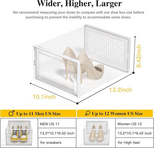 Kuject X-Large Shoe Storage Boxes - Clear Plastic Stackable 12-Pack | Sneaker & Toy Organizer Bins
