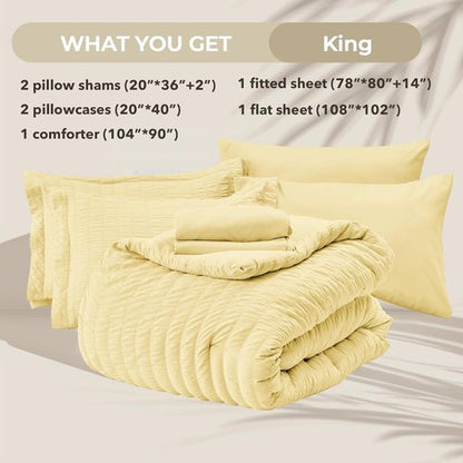 HYMOKEGE King Size Comforter Set - Luxury 7-Piece All-Season Bedding in Yellow | Includes Comforter, Sheets & Pillowcases