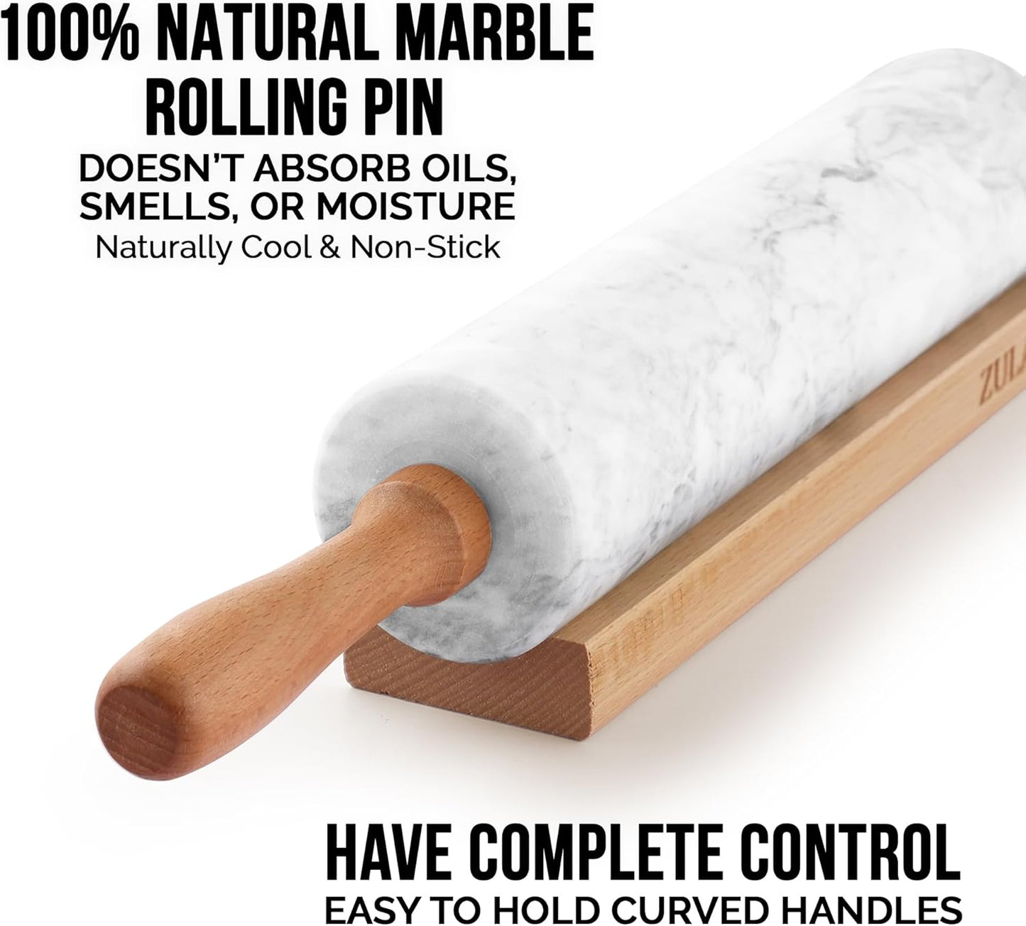 Zulay Kitchen Marble Rolling Pin - 17-Inch Polished Marble With Beechwood Handle | Non-Stick Baking Tool