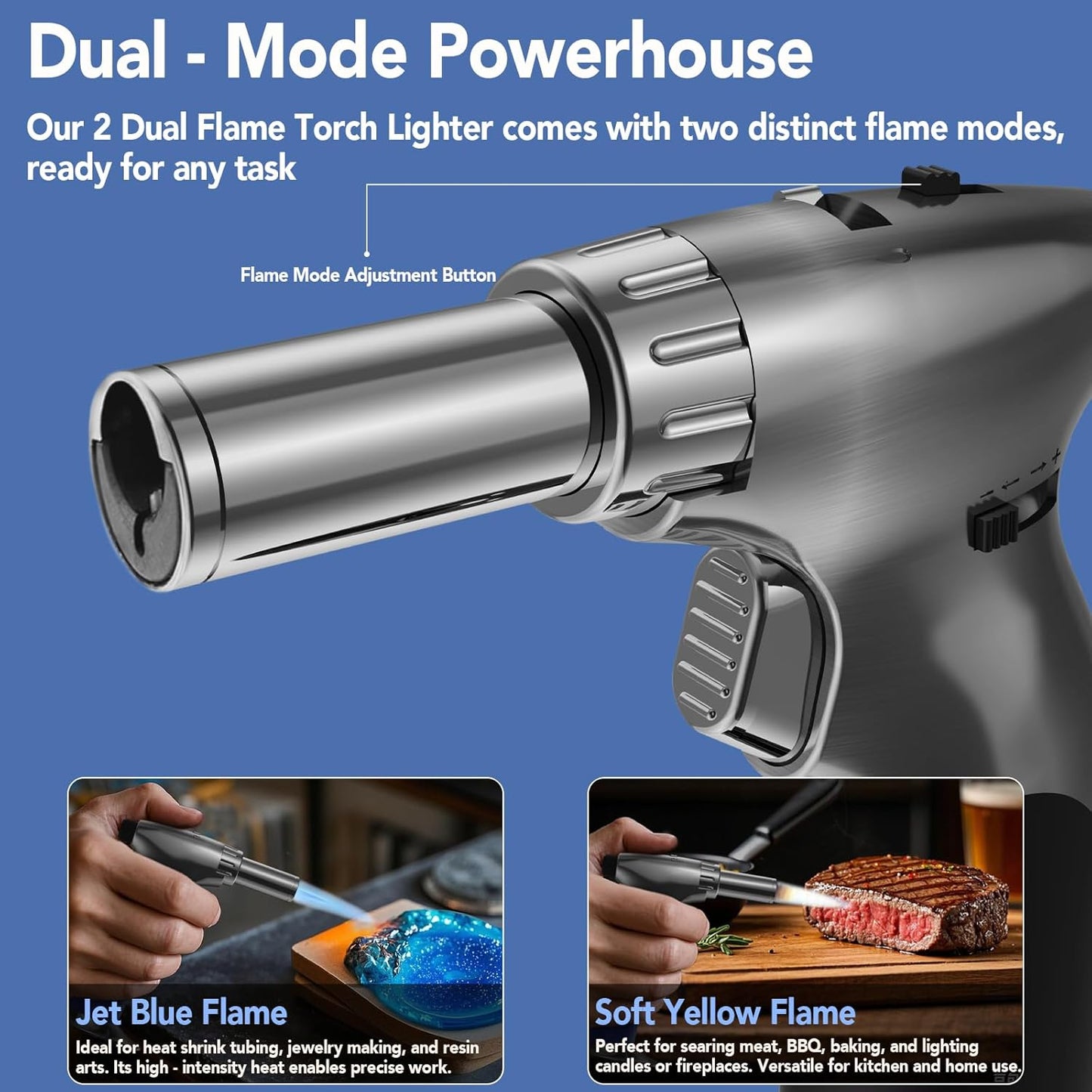 Sondiko Dual Style Butane Torch Lighter - Adjustable Flame Size & Continuous Lock for Cooking | Refillable