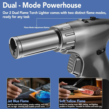Sondiko Dual Style Butane Torch Lighter - Adjustable Flame Size & Continuous Lock for Cooking | Refillable