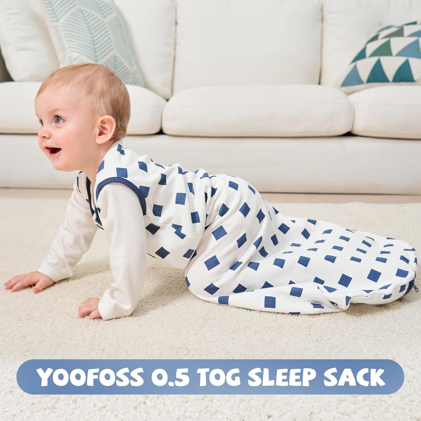 Yoofoss Baby Sleep Sack - 100% Organic Cotton Wearable Blanket | 2-Way Zipper, 0.5 TOG, 3 Pack (0-6 Months)