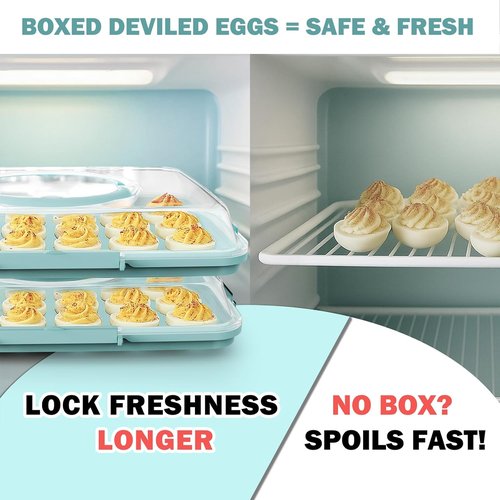 Deviled Egg Containers by [Brand Name] - 24 Count Reusable Storage Tray with Lid & Handle for Parties | Blue
