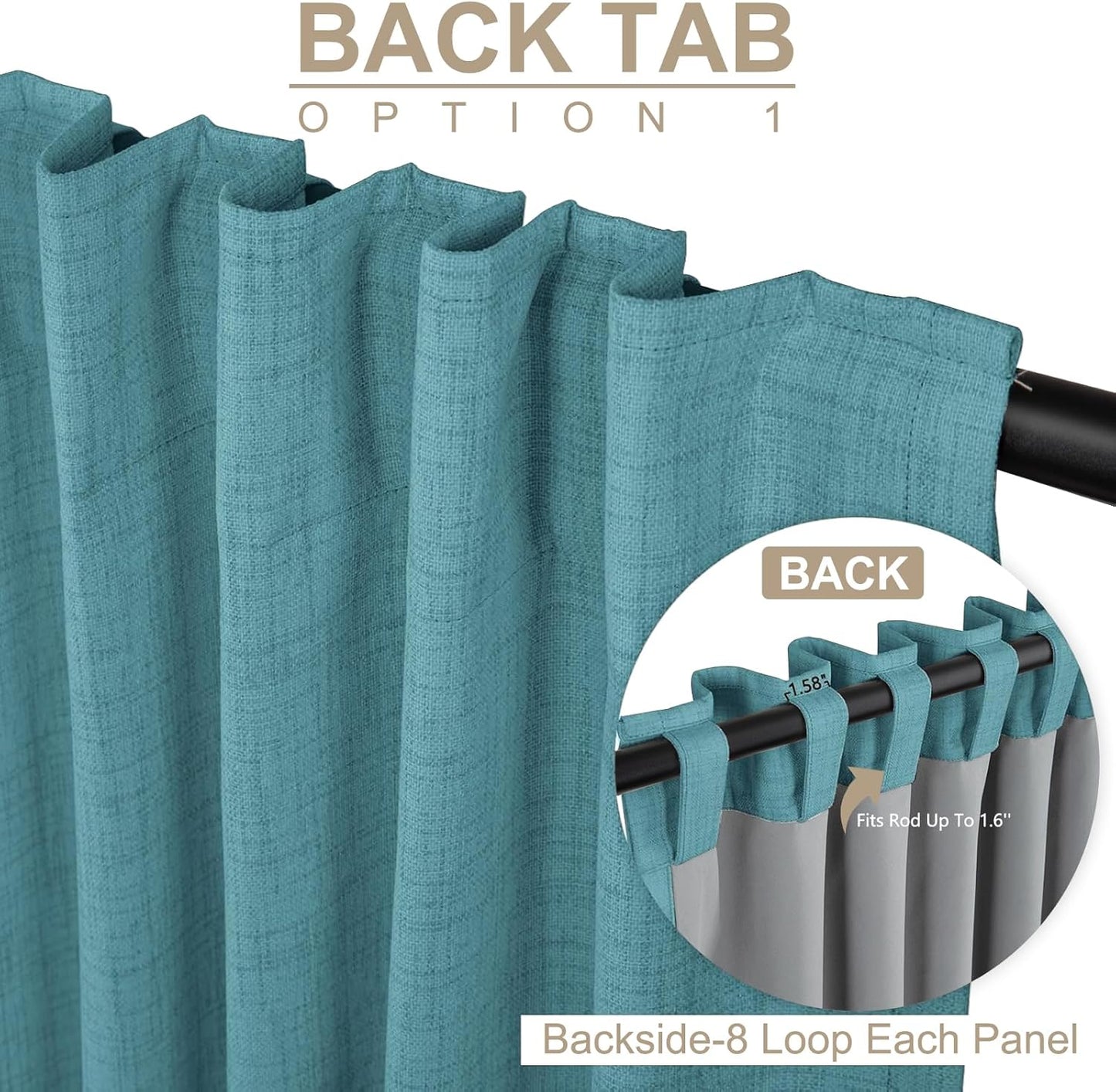Skiennix 100% Blackout Linen Curtains - Thermal Insulated Drapes, 50" W x 108" L, Dark Cyan - 2 Panels Set