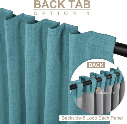 Skiennix 100% Blackout Linen Curtains - Thermal Insulated Drapes, 50" W x 108" L, Dark Cyan - 2 Panels Set