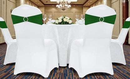 MDS Spandex Chair Sashes - Premium Stretch Covers with Buckle Slider | Universal Fit for Weddings & Events - Green (Pack of 75)