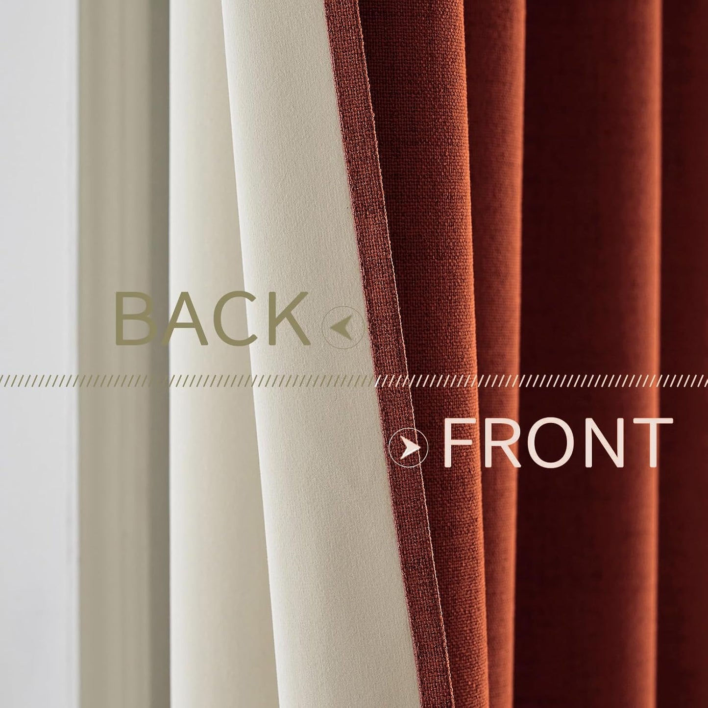 MIULEE 100% Blackout Linen Curtains - Thermal Insulated Burnt Orange Drapes | 52 x 108 Inch (2 Panels)