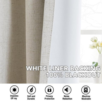 H.VERSAILTEX Linen Curtains 100% Blackout Curtains for Bedroom 108 inch Long Full Light Blocking Nature Linen Blended Window Curtains for Living Room Nickel Grommet (2 Panels, Heathered Linen)