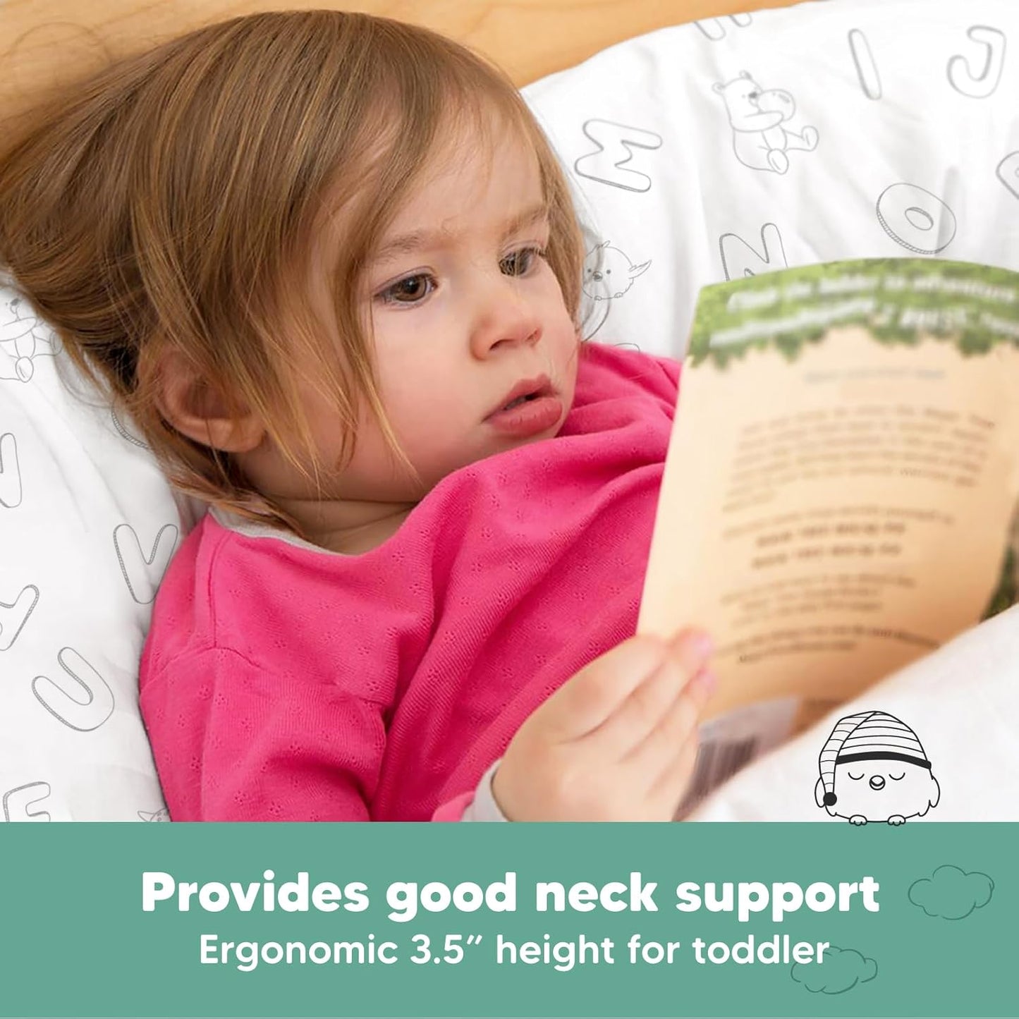 My Little Dreamy Toddler Pillow - Organic Cotton Travel Bed Pillow with Case | Soft & Breathable, 13x18 Inches for Ages 2-5