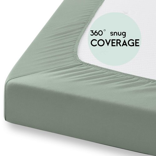 Yoofoss Pack and Play Sheets Fitted, Mini Crib Sheets 2-Pack for Pack N Play Mattress, Stretchy Playard Sheet, Soft and Breathable (Apricot-Green)