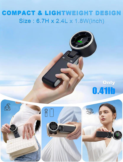 Turbo Fan by Portable Handheld | 5-Speed Battery Operated Cooling Fan | 13-Hour Rechargeable - Black