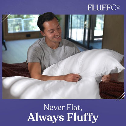 FluffCo Down Alternative Pillows Standard/Queen Size Set of 2 - Queen Bed Pillows for Sleeping - Made in USA - Cooling Surface and Machine Washable for Side, Back, and Stomach Sleepers