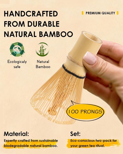 Matcha Whisk | Handcrafted 2-Pack Bamboo Chasen - 100-Prong Traditional Matcha Stirrer for Authentic Tea