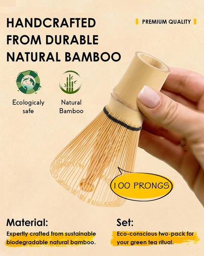 Matcha Whisk | Handcrafted 2-Pack Bamboo Chasen - 100-Prong Traditional Matcha Stirrer for Authentic Tea