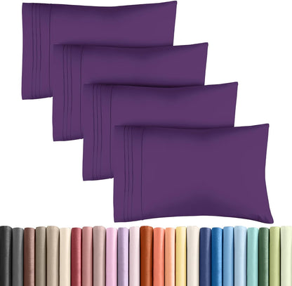 Queen Pillow Cases by [Brand Name] - Ultra Soft Hotel Quality Covers | Wrinkle-Free, Stain & Fade Resistant - 4 Piece Set in Purple