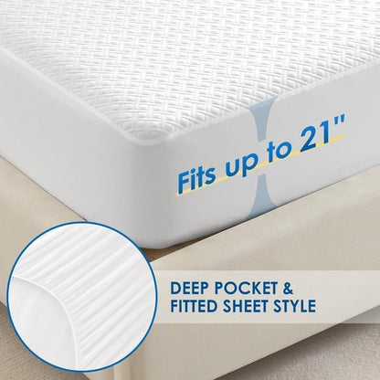 Cozymaker Queen Size Waterproof Mattress Protector - Cooling Fitted Cover, Soft & Breathable 8-21" Deep Pocket