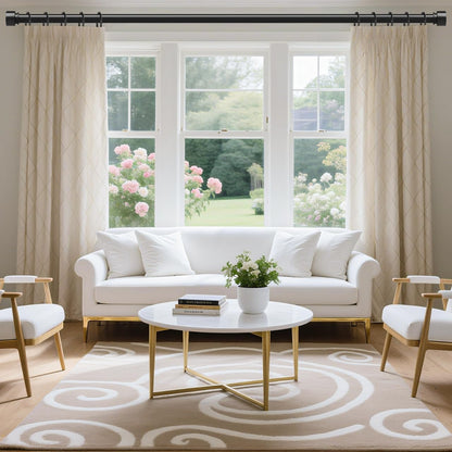 VOIIY Heavy Duty Curtain Rods - Adjustable 66 to 120 Inch, Black 1'' Diameter with Modern End Caps