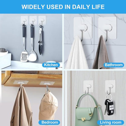 JINSHUNFA Heavy Duty Adhesive Wall Hooks - 13LB Capacity, Waterproof, Transparent | 8 Pack for Bathroom & Kitchen