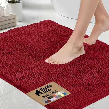 GORILLA GRIP Bath Rug Mat 30x20, Thick Soft Absorbent Chenille, Quick Dry Microfiber Mats, Rubber Backing Washable Shower Floor Rugs, US Designed Bathroom Bathmat Home Decor Accessories, Red