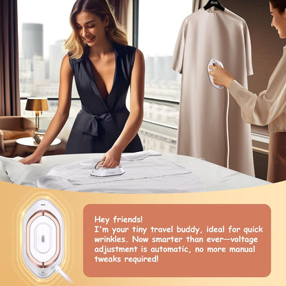 Newbealer Travel Iron Bundle - Dual Voltage Smart Steam Iron with Non-Stick Ceramic Soleplate | Gold