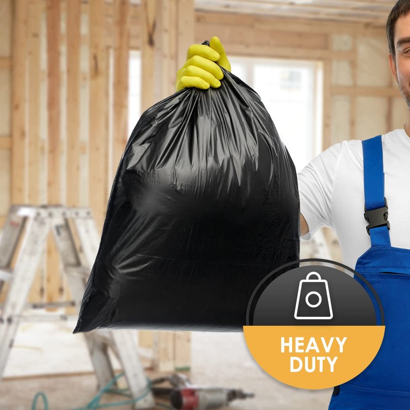 PAMI Heavy Duty 42 Gallon Construction Bags, Tear-Resistant Contractor Garbage Bags for Yard Waste Cleanup (10 Count, Black)